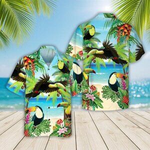 Toucan Tropical Beach Hawaiian Shirt Funny Bird Shirt for Men and Women
